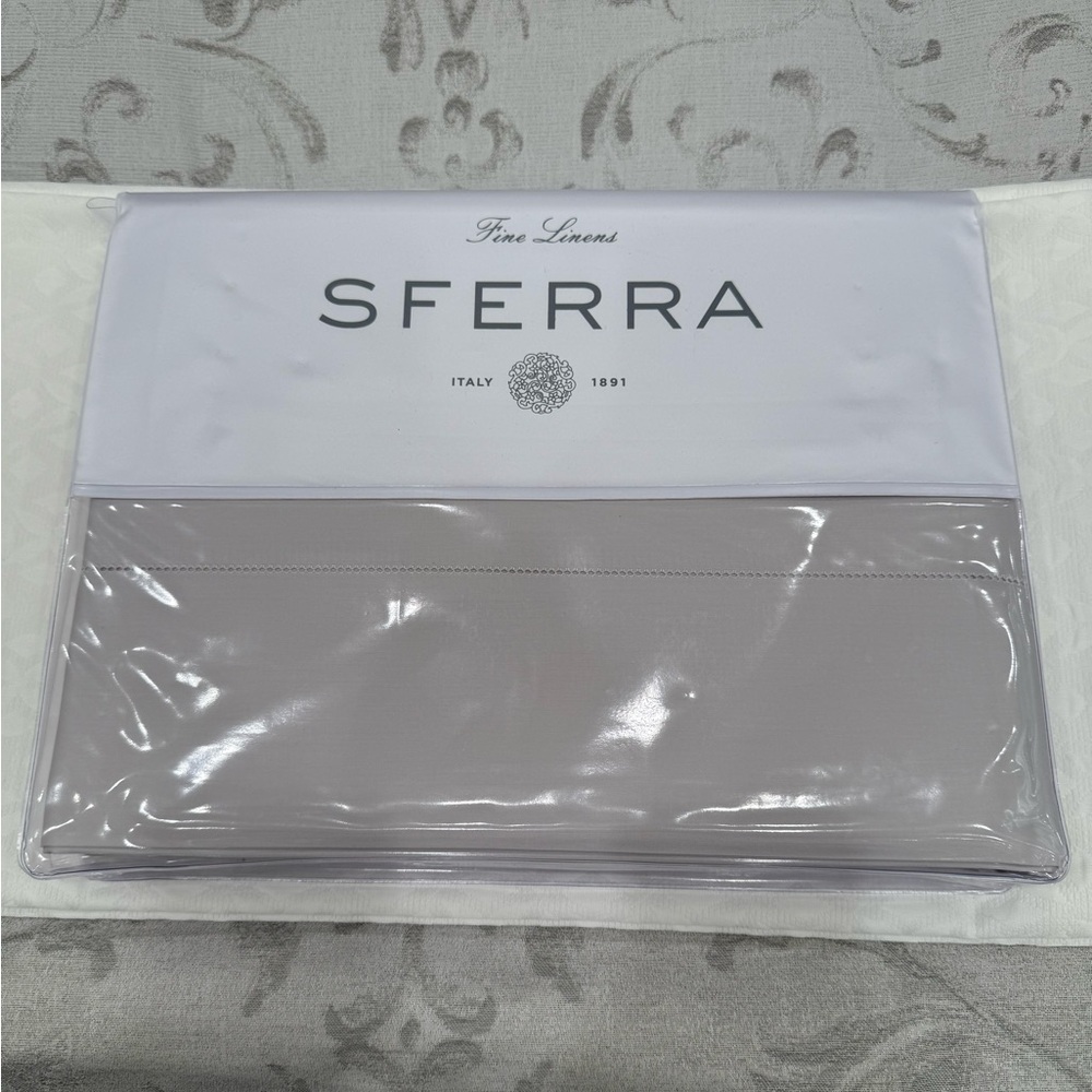 SFERRA DELFINA SATEEN 650 TC 4-PIECE KING SHEET SET SILVER GREY MADE IN ITALY